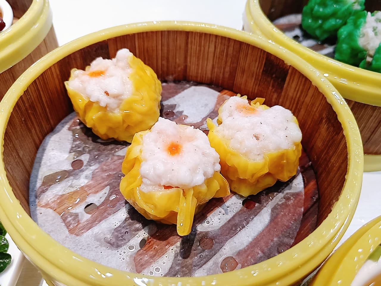 Siu mai in bamboo steamer