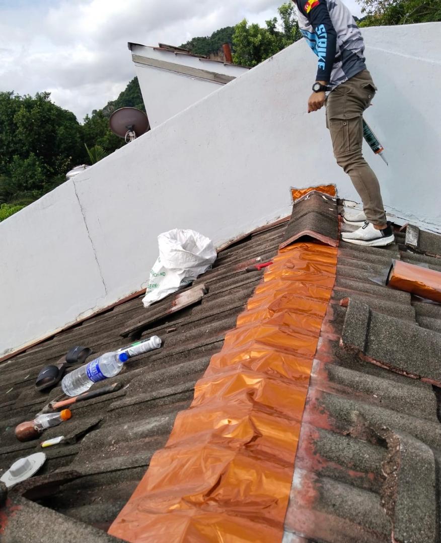 Roof flashing repair in progress, Mohd Adil Plumber Roof Leak Service, Subang Jaya