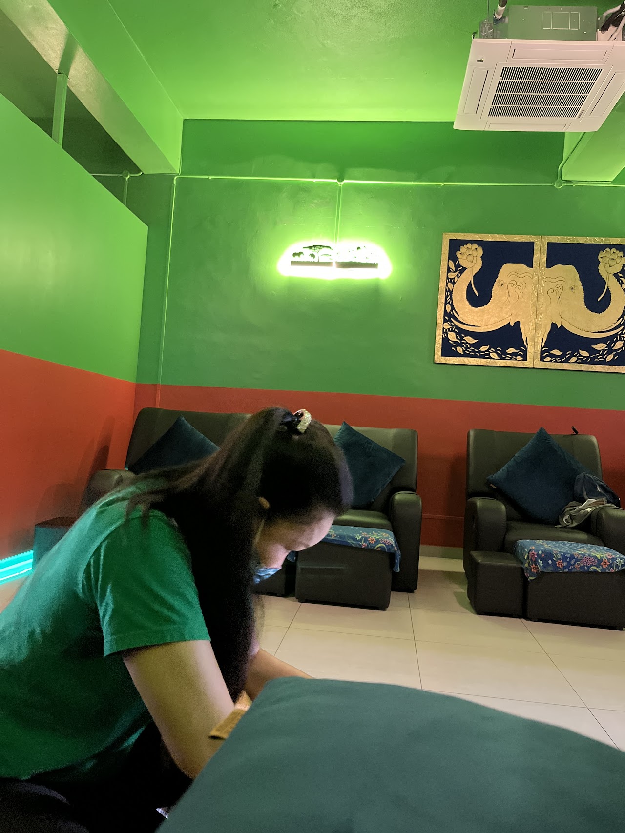 Foot massage in progress