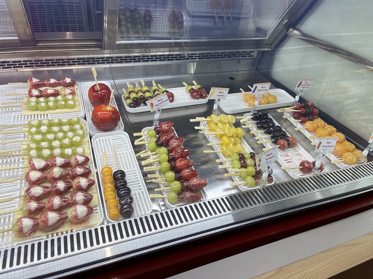 Candied apple and grape skewers